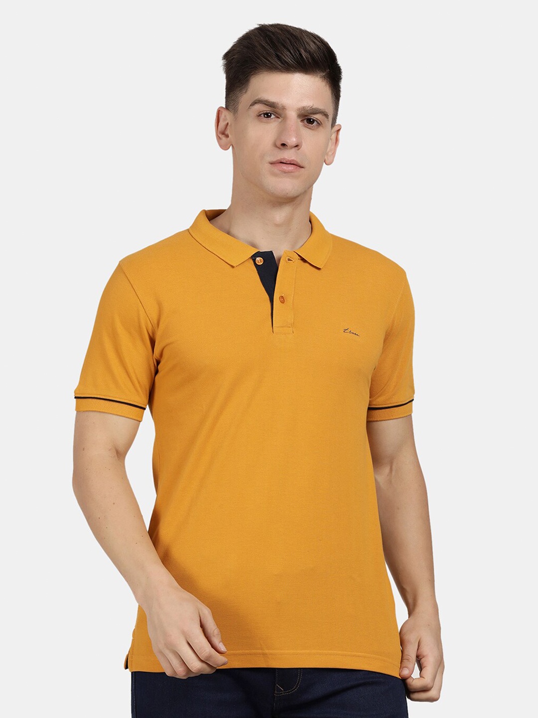

t-base Men Polo Collar Cotton T-shirt, Mustard