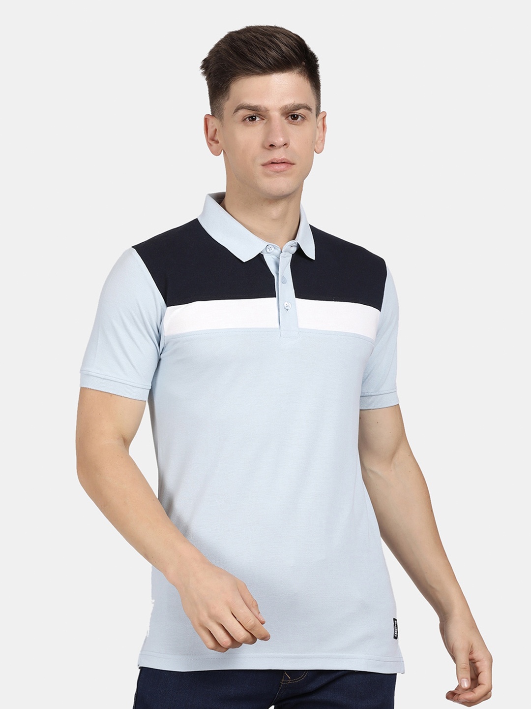 

t-base Men Polo Collar Cotton T-shirt, Blue