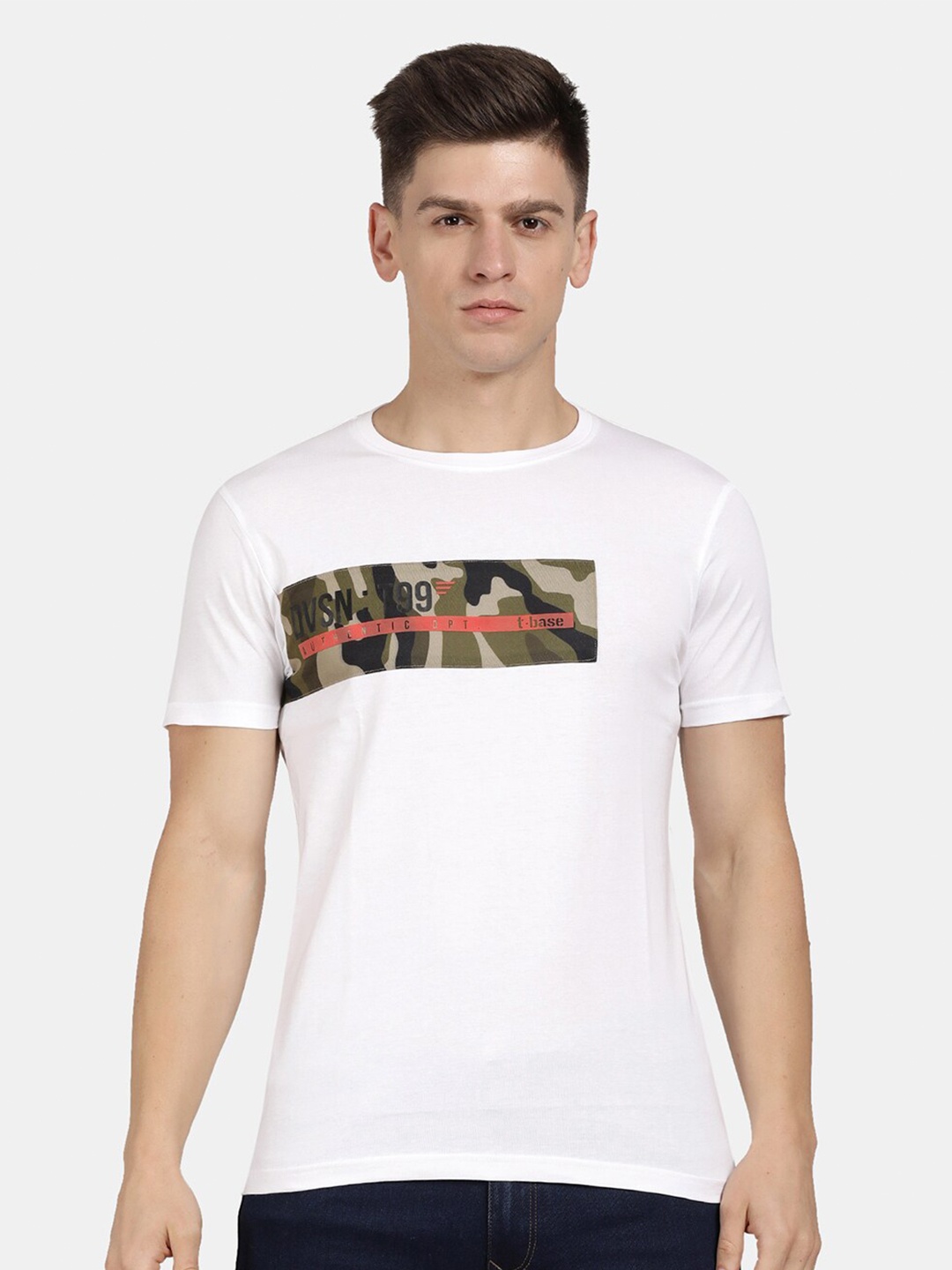 

t-base Men Graphic Printed Cotton T-shirt, Off white