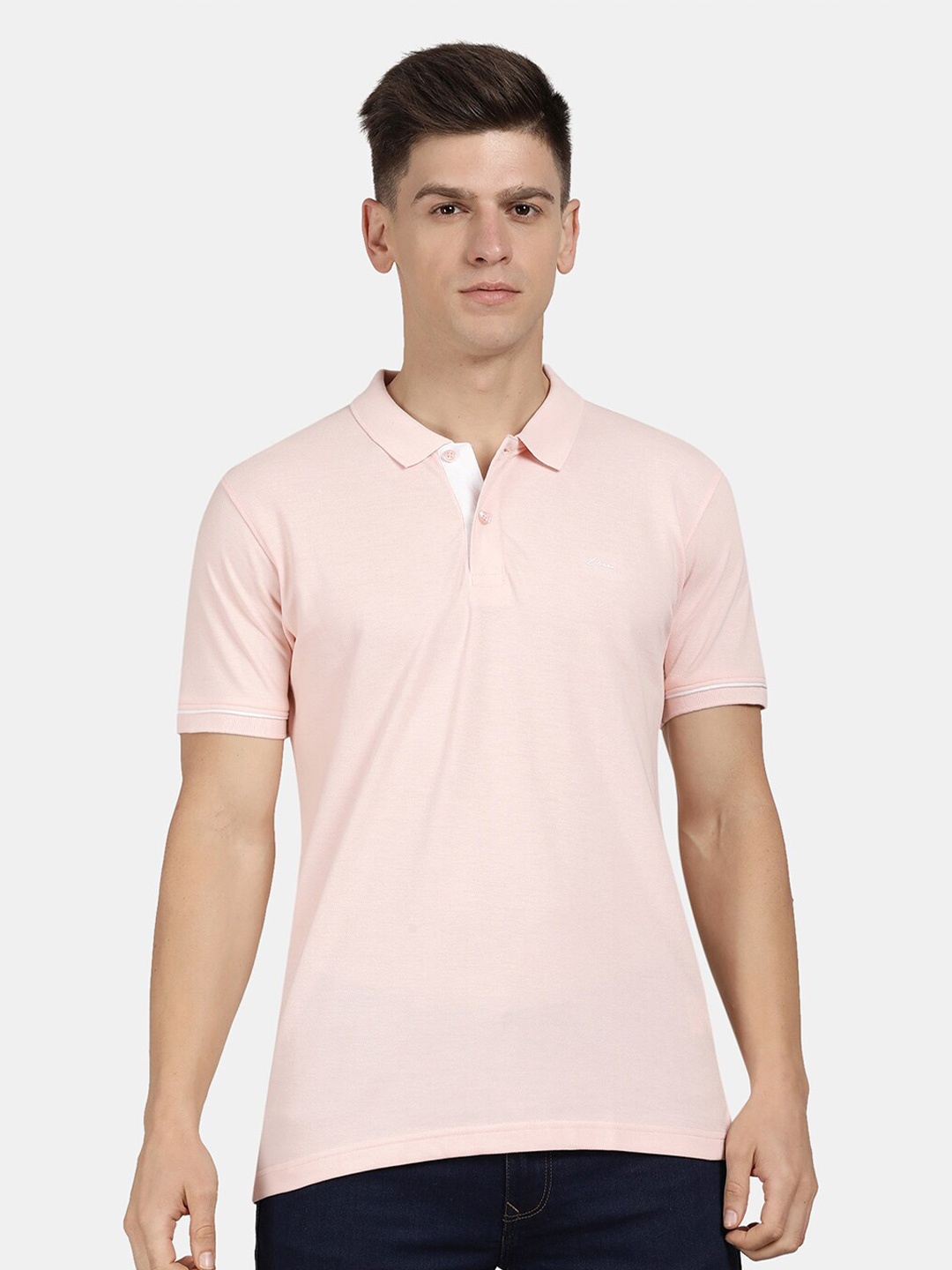 

t-base Men Polo Collar Cotton T-shirt, Peach