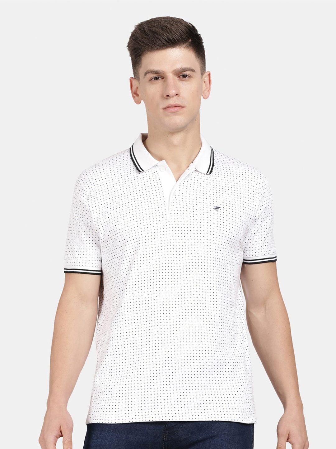 

t-base Men Printed Polo Collar Cotton T-shirt, Off white