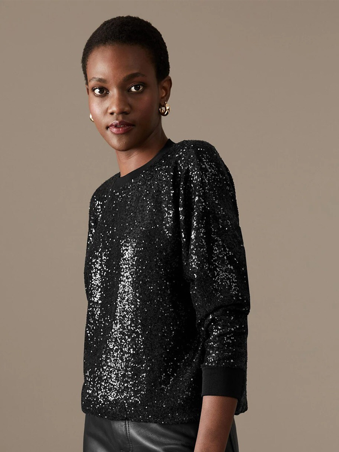 

Marks & Spencer Women Embellished Round Neck Sweatshirt, Black