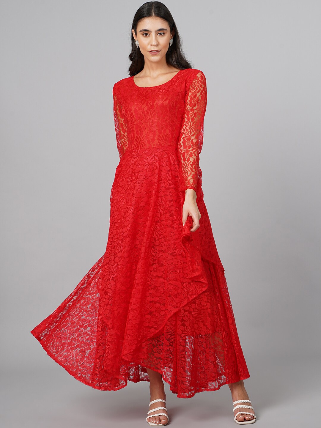 

Cation Floral Lace Maxi Dress, Red