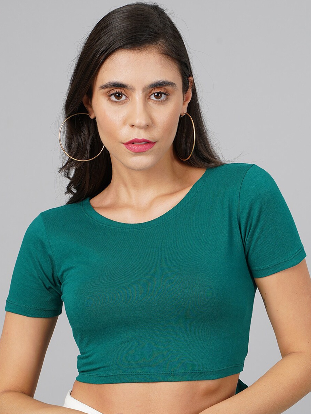 

Cation Solid Styled Back Crop Top, Teal