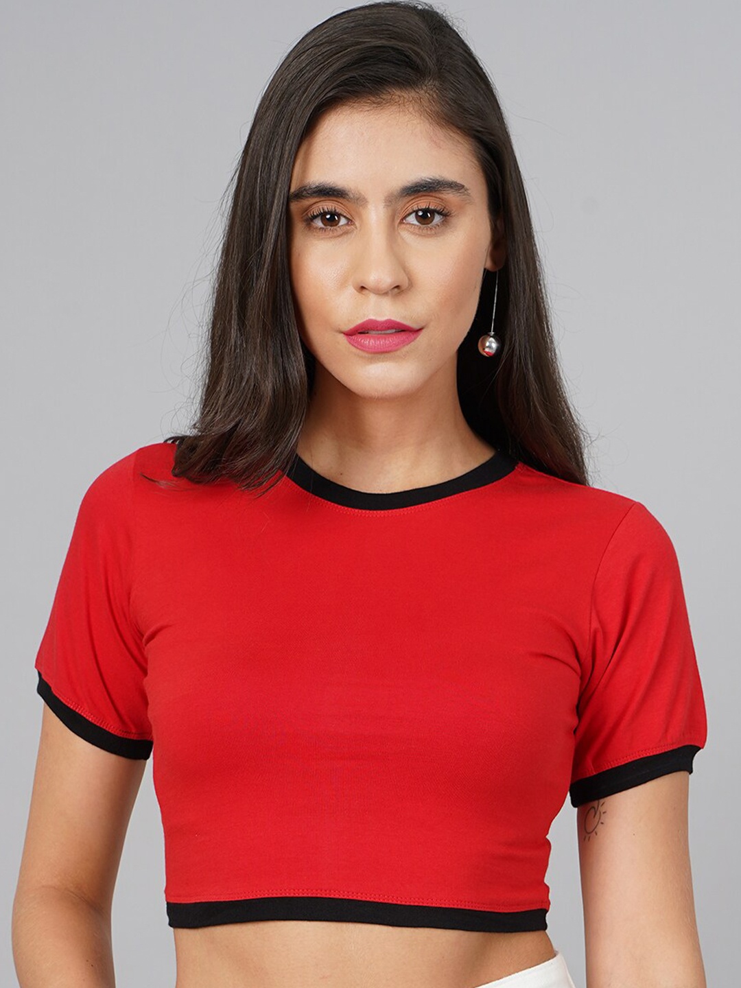 

Cation Round Neck Crop Top, Red