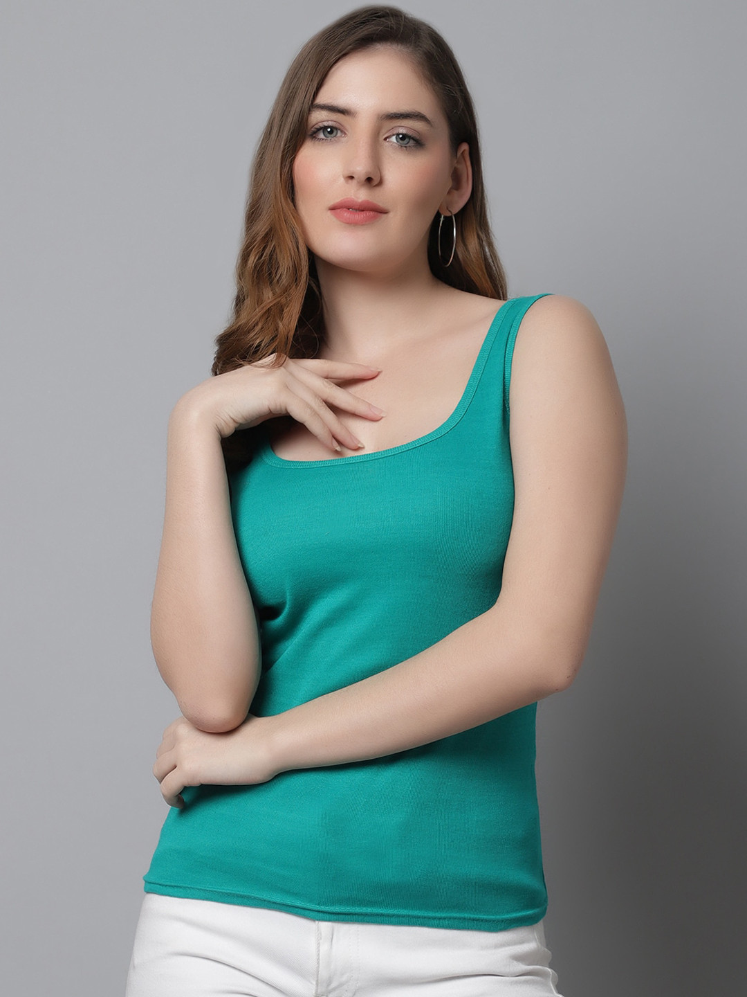 

KEX Women Cotton Round Neck Camisoles, Green
