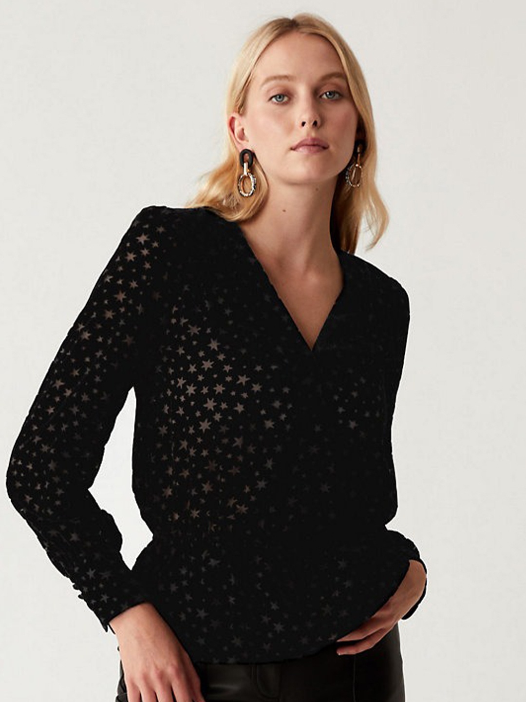 

Marks & Spencer Print Wrap Top, Black