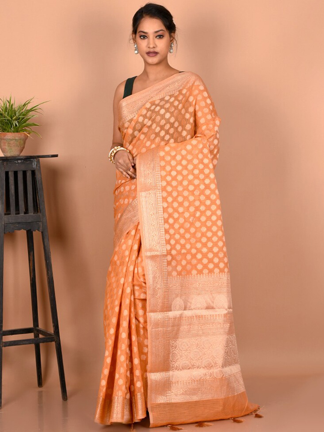 

AllSilks Ethnic Motifs Zari Saree, Orange