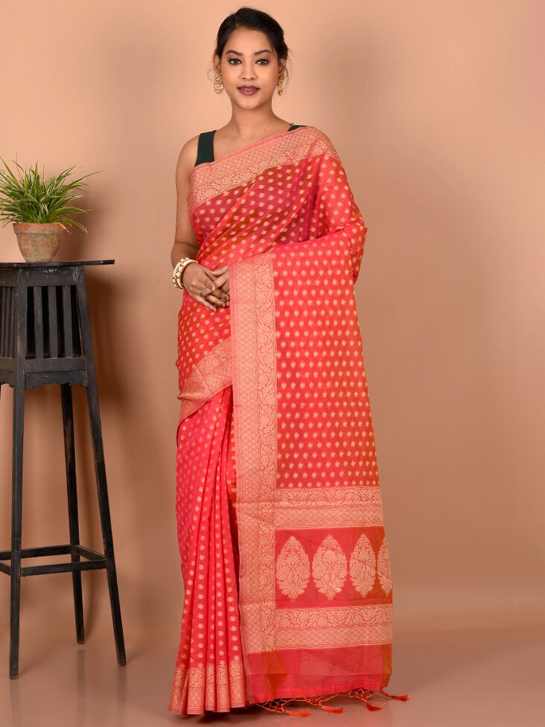

AllSilks Ethnic Motifs Zari Saree, Pink