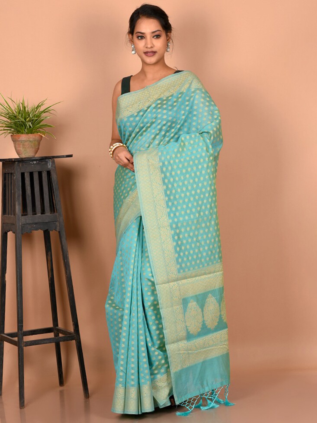 

AllSilks Ethnic Motifs Zari Saree, Teal