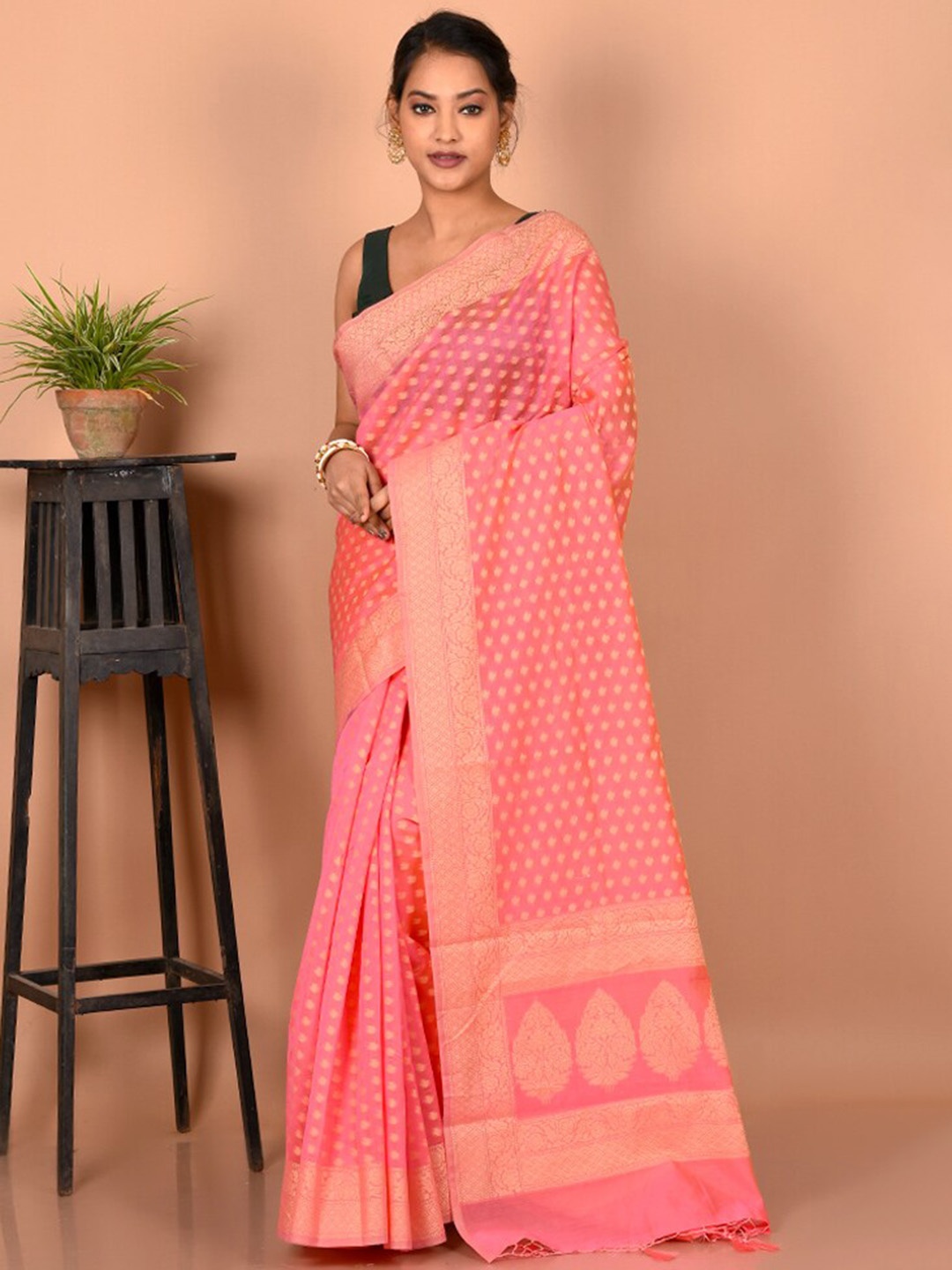 

AllSilks Ethnic Motifs Zari Saree, Pink