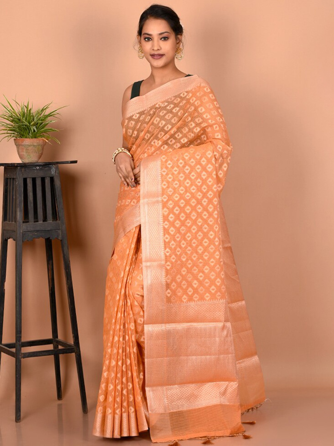 

AllSilks Zari Saree, Rust