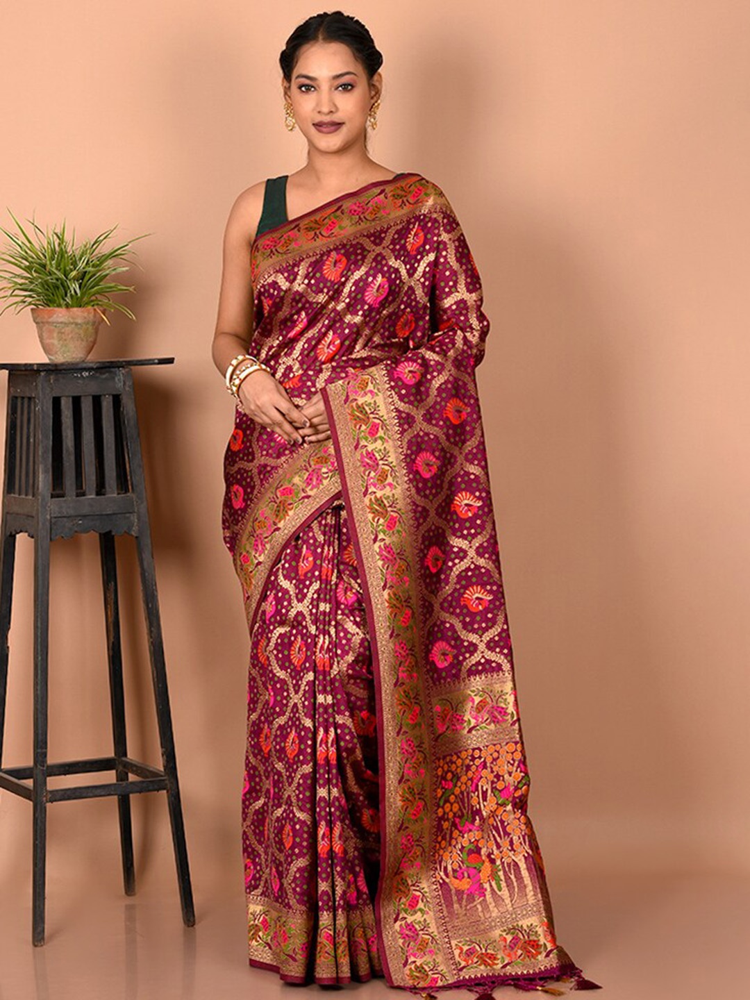 

AllSilks Ethnic Motifs Zari Saree, Purple