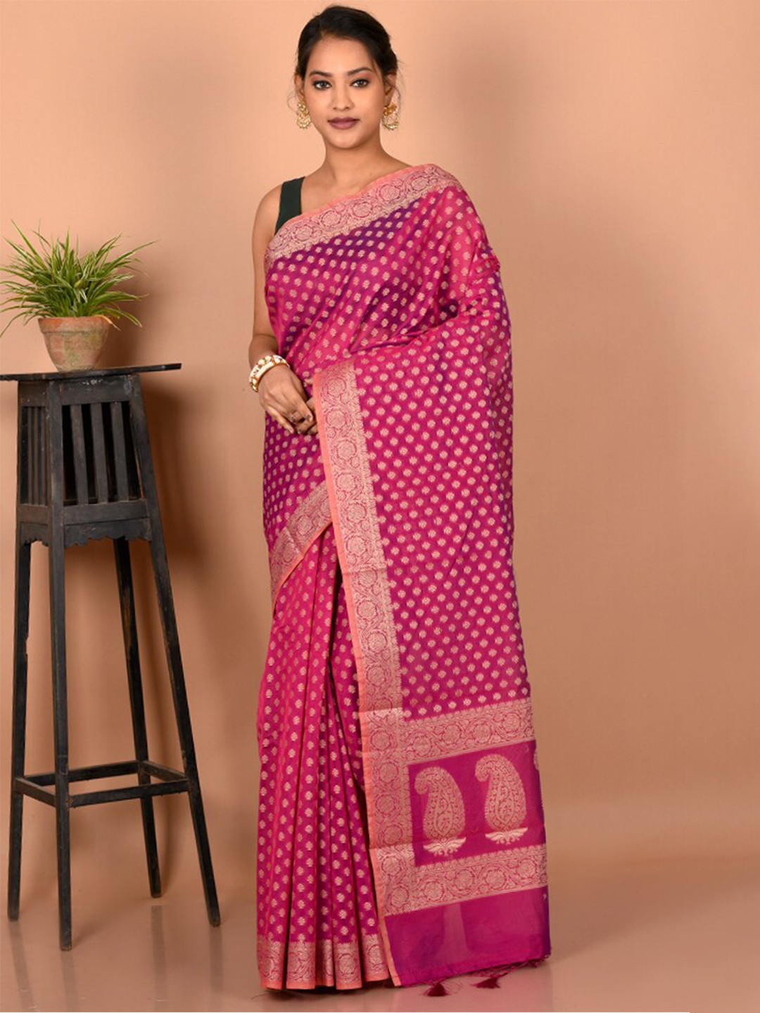 

AllSilks Ethnic Motifs Zari Saree, Purple