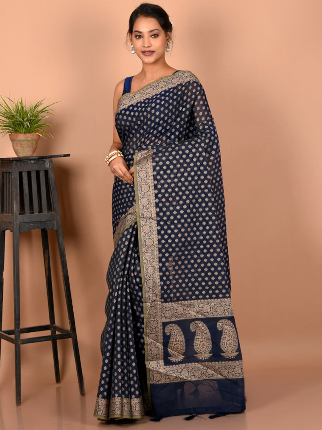 

AllSilks Woven Design Zari Saree, Blue