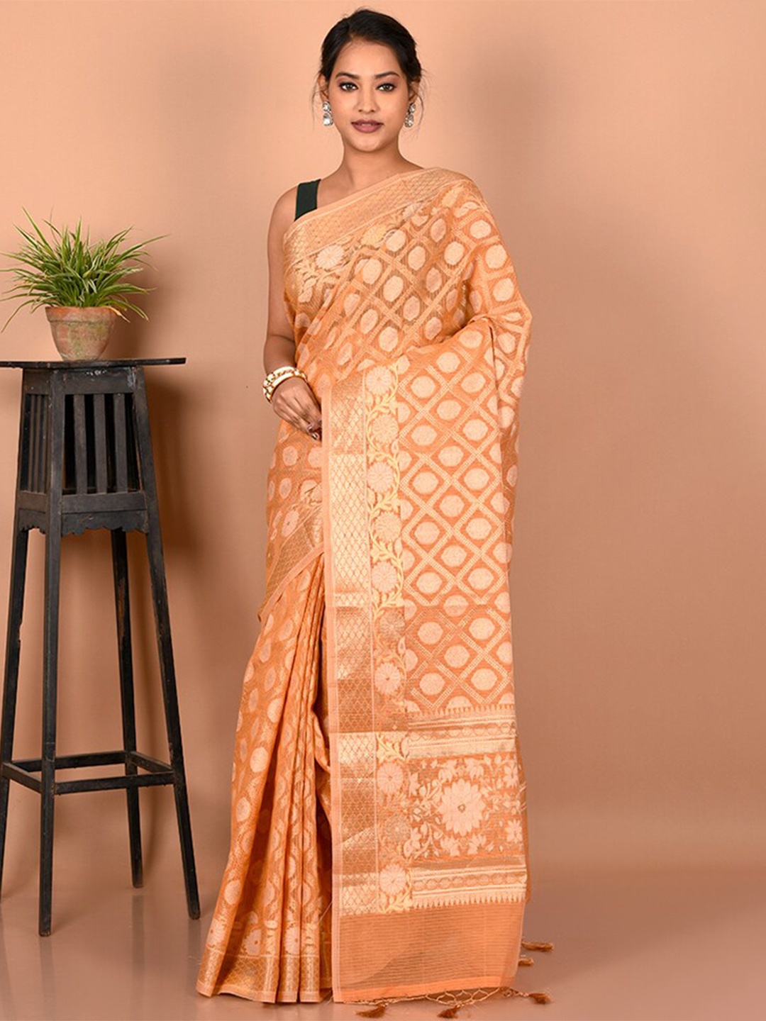 

AllSilks Ethnic Motifs Zari Saree, Rust