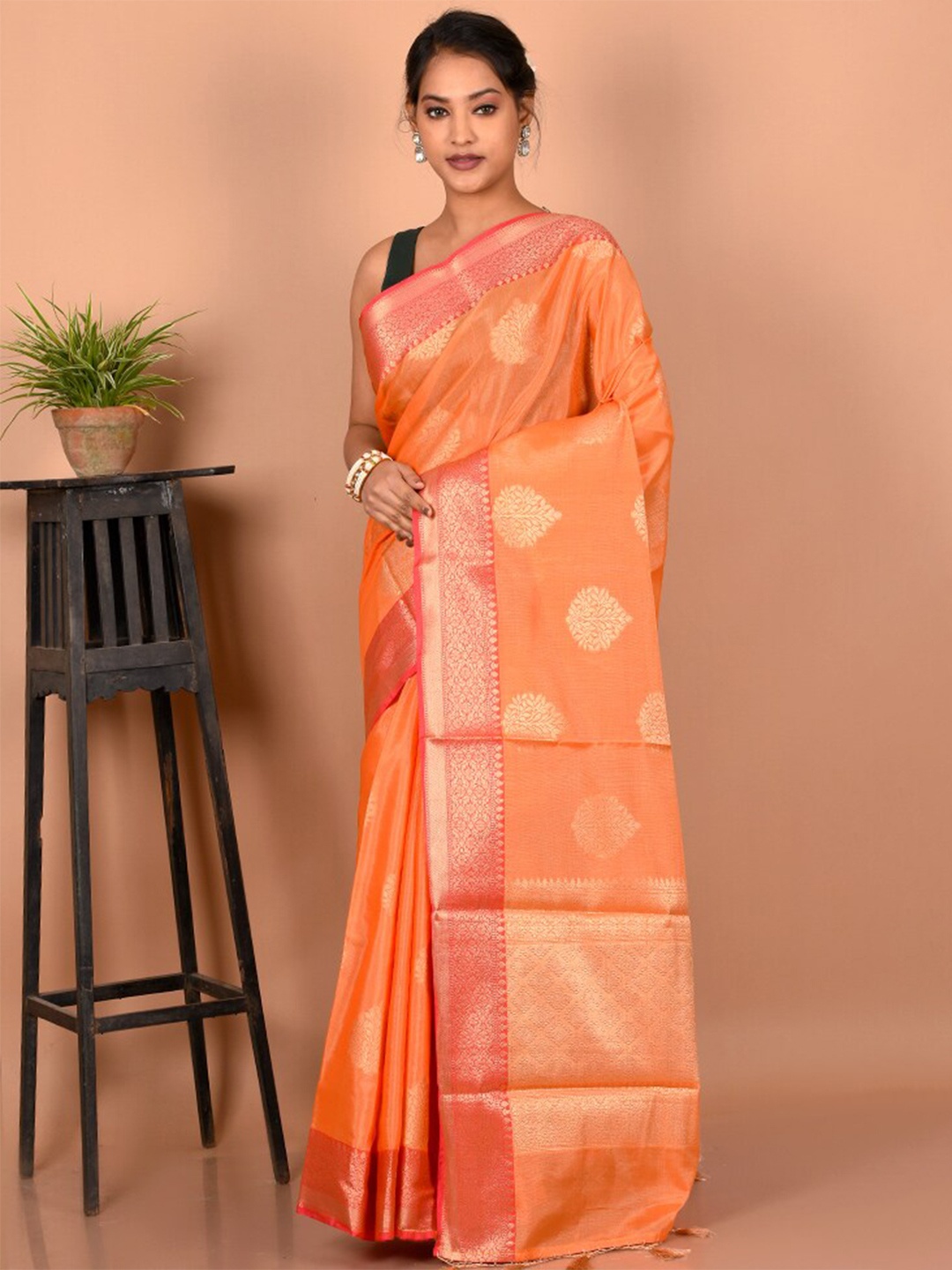 

AllSilks Ethnic Motifs Zari Saree, Rust