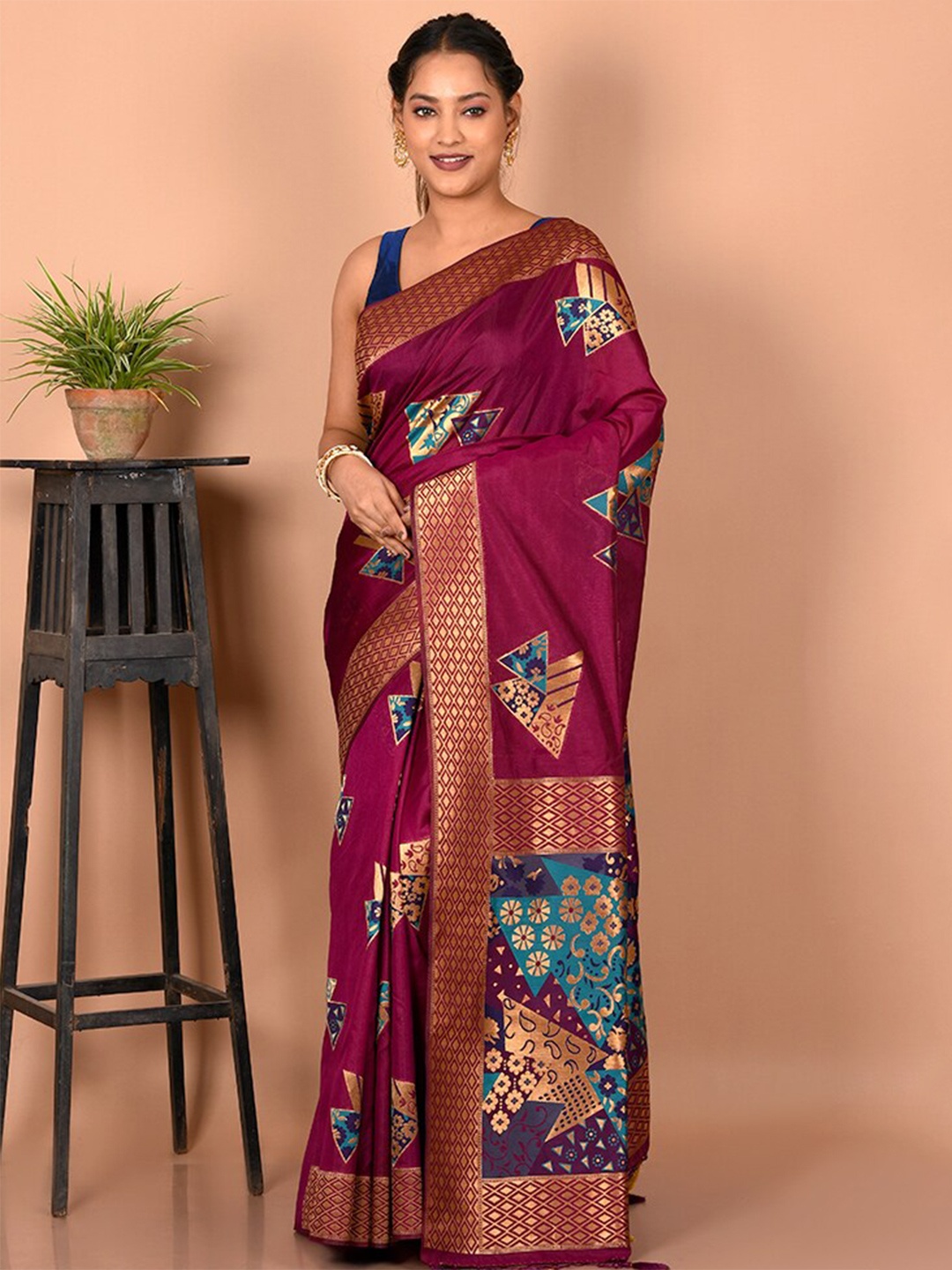 

AllSilks Ethnic Motifs Zari Silk Blend Saree, Purple