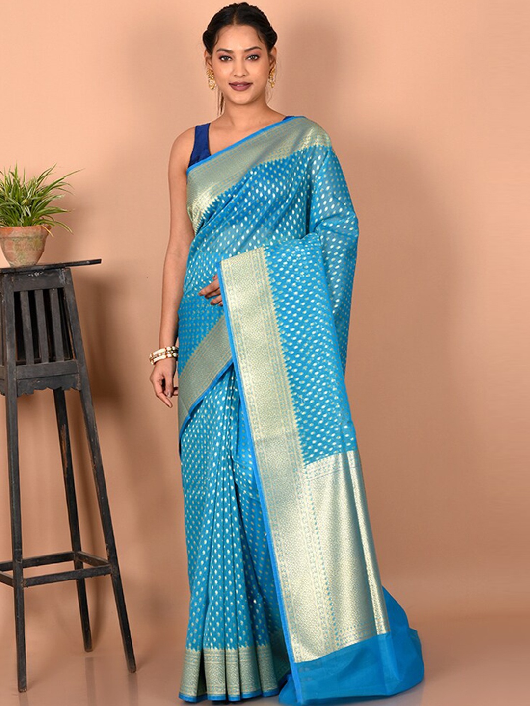 

AllSilks Ethnic Motifs Silk Blend Saree, Blue