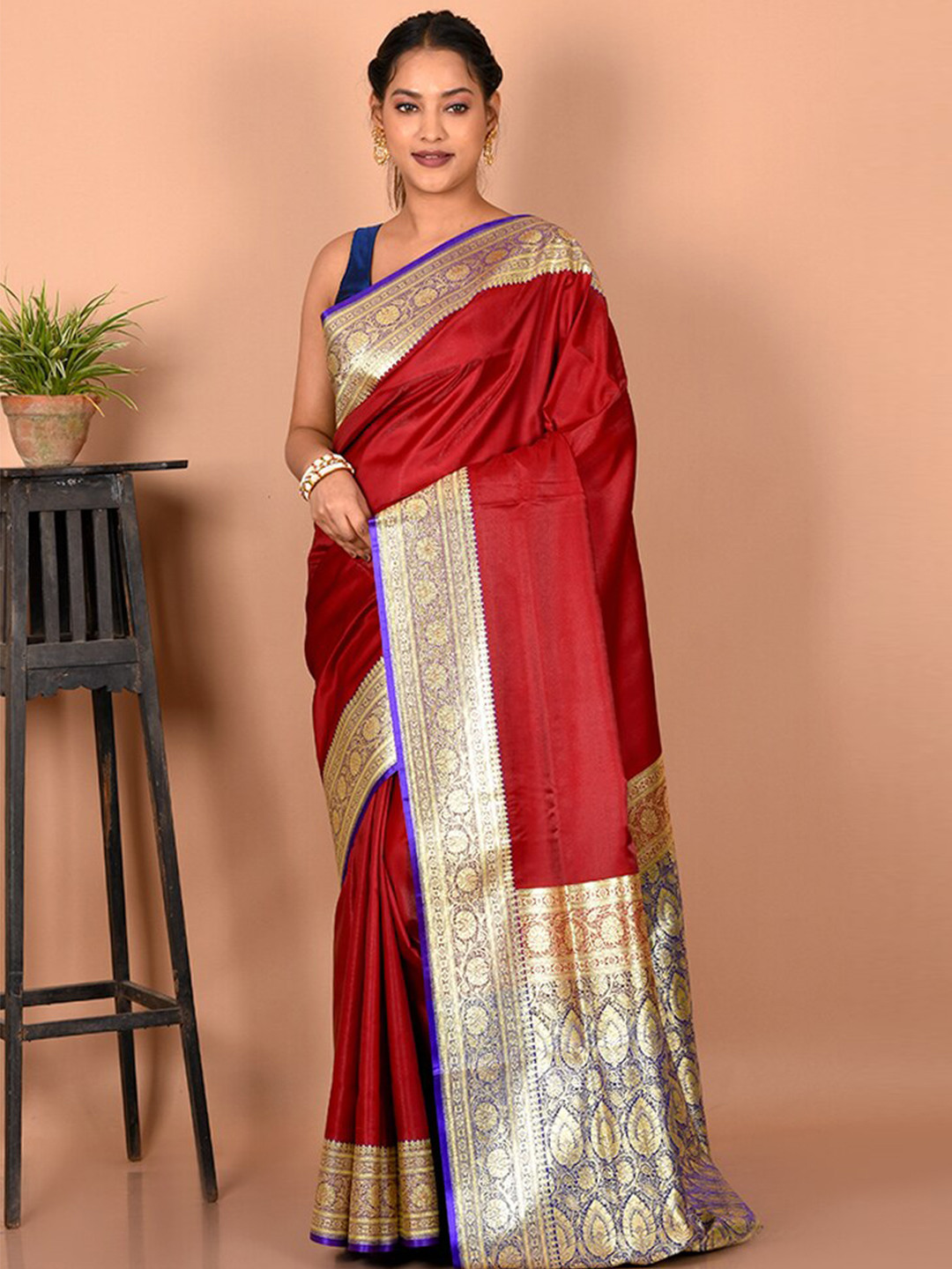 

AllSilks Woven Design Zari Silk Blend Banarasi Saree, Maroon