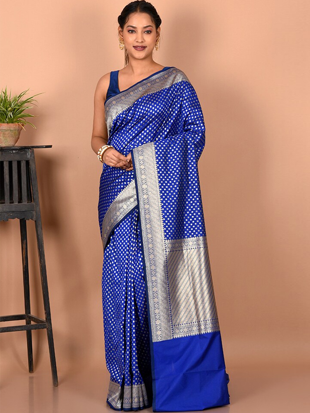 

AllSilks Ethnic Motifs Zari Silk Blend Uppada Saree, Blue