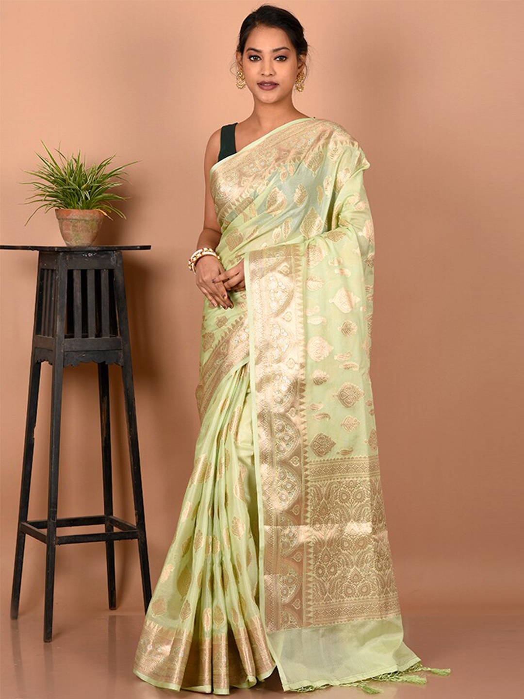 

AllSilks Woven Design Zari Saree, Green