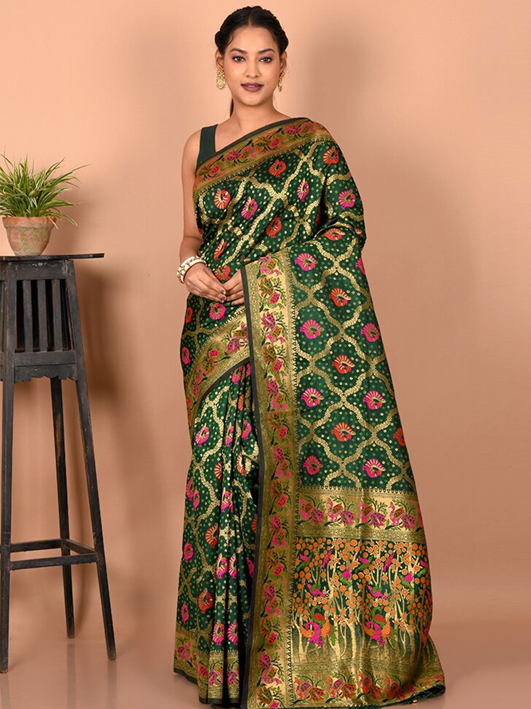 

AllSilks Woven Design Zari Saree, Green