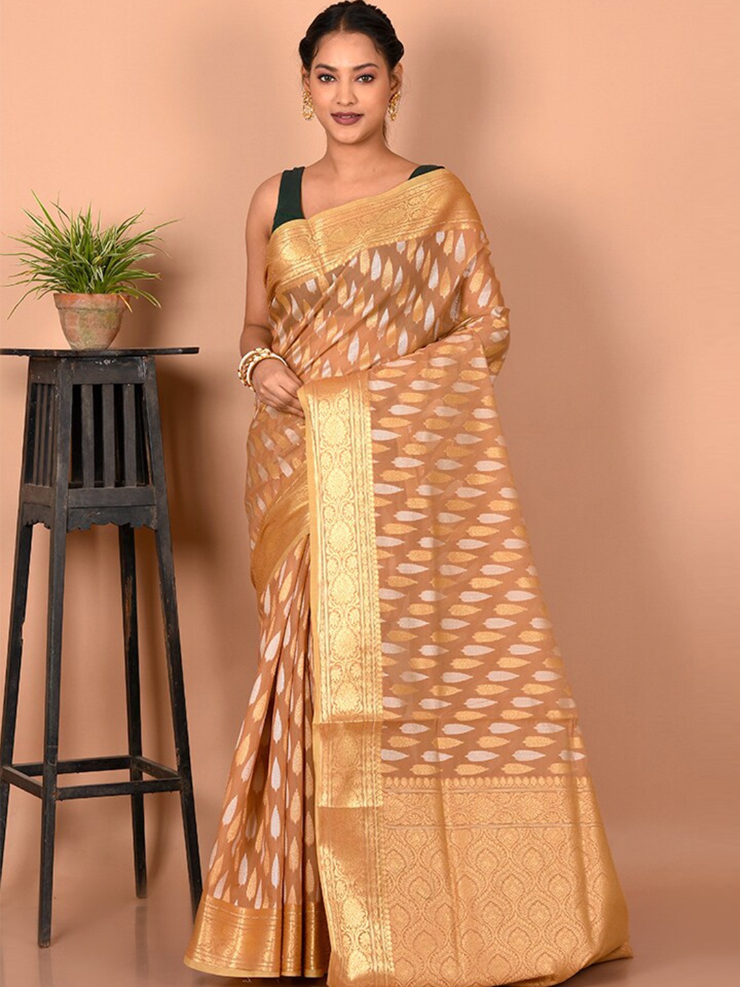 

AllSilks Woven Design Zari Saree, Brown