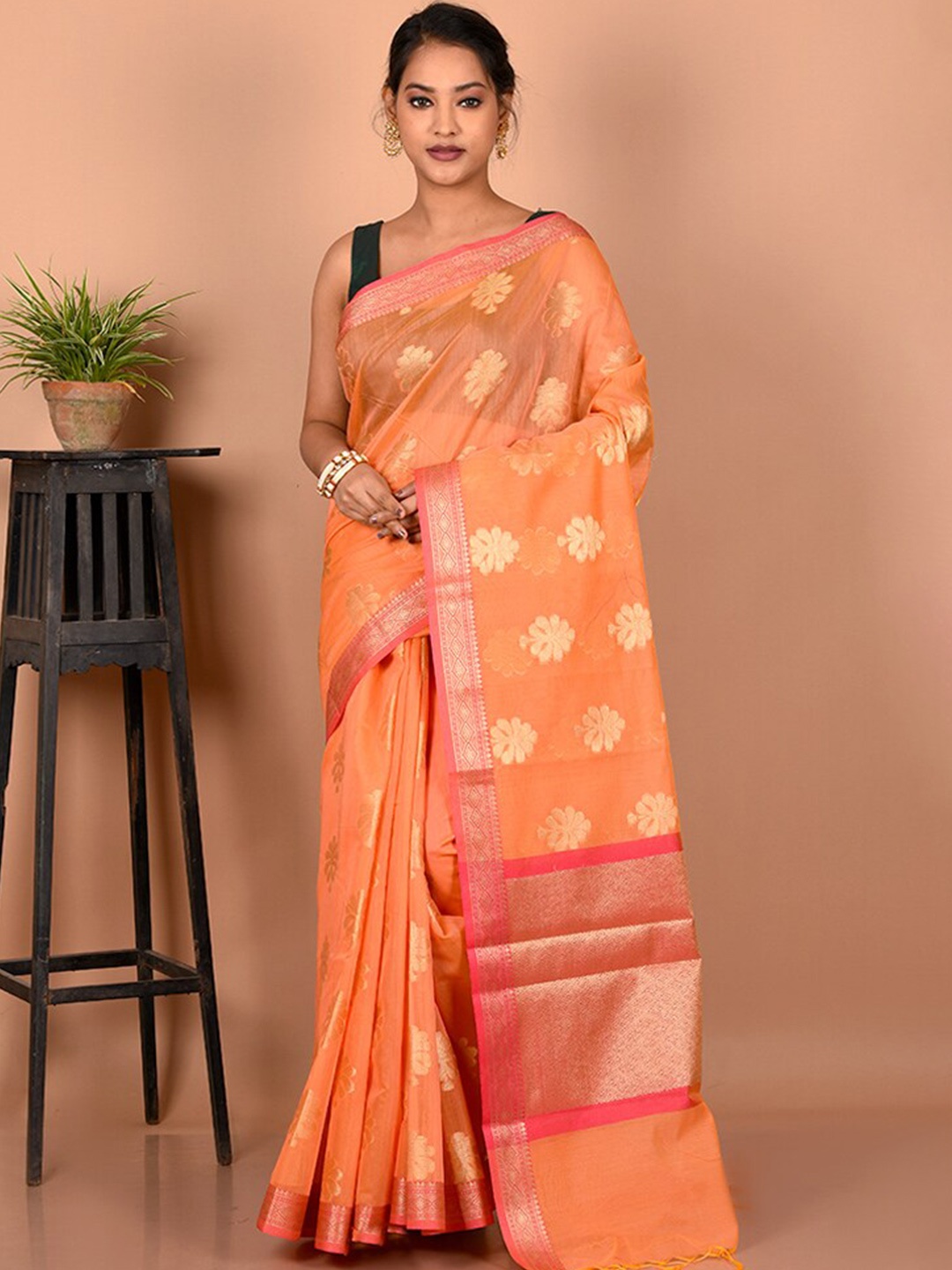 

AllSilks Ethnic Motifs Woven Design Zari Saree, Orange