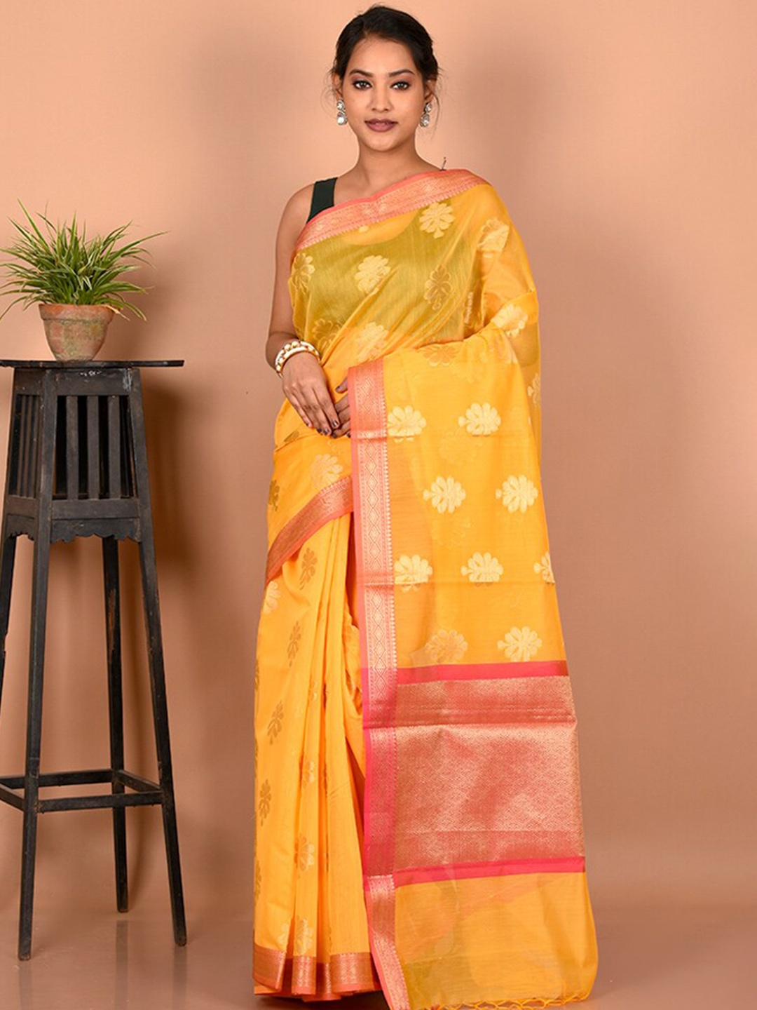 

AllSilks Woven Design Zari Saree, Yellow