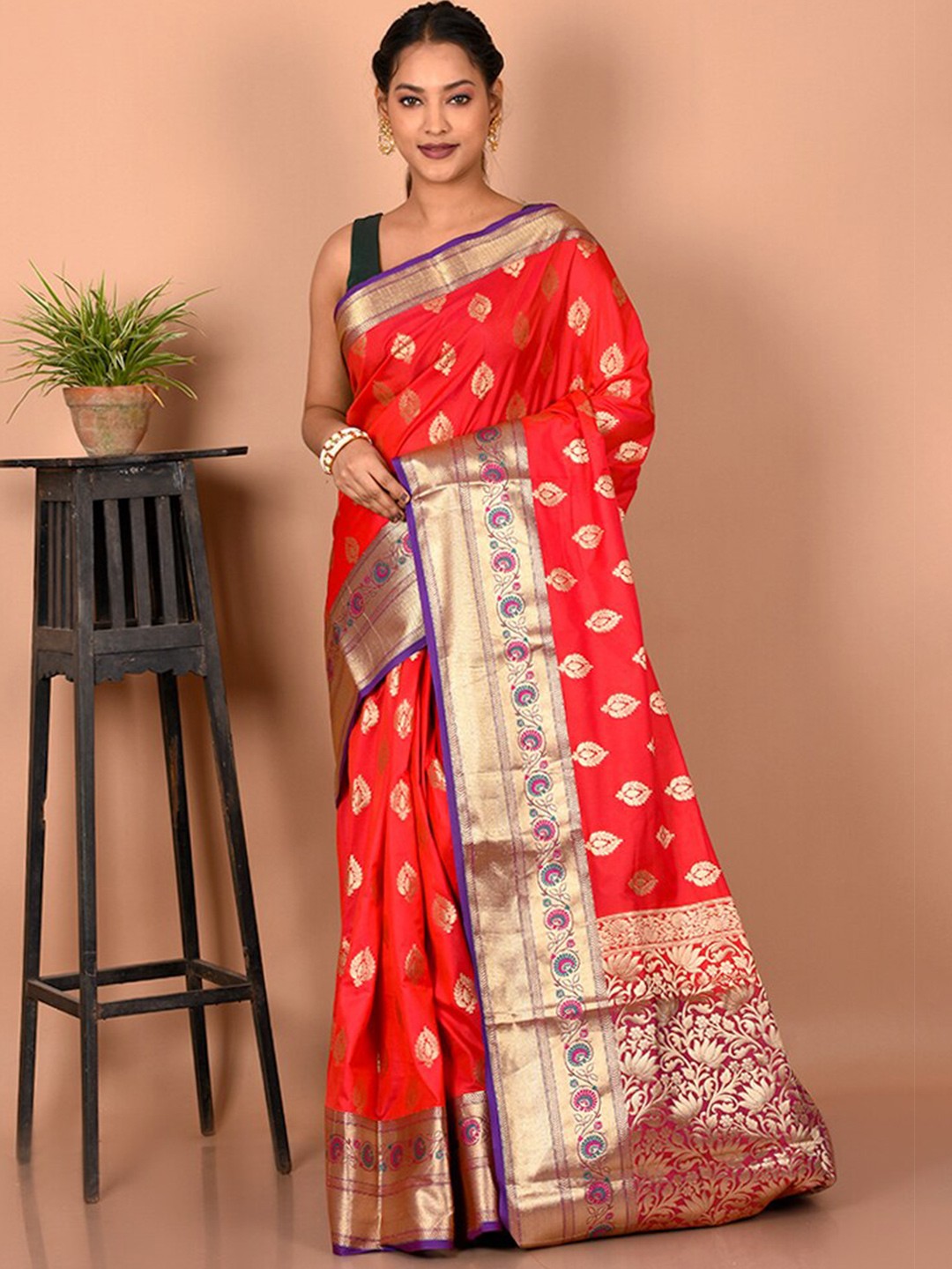 

AllSilks Woven Design Zari Saree, Red