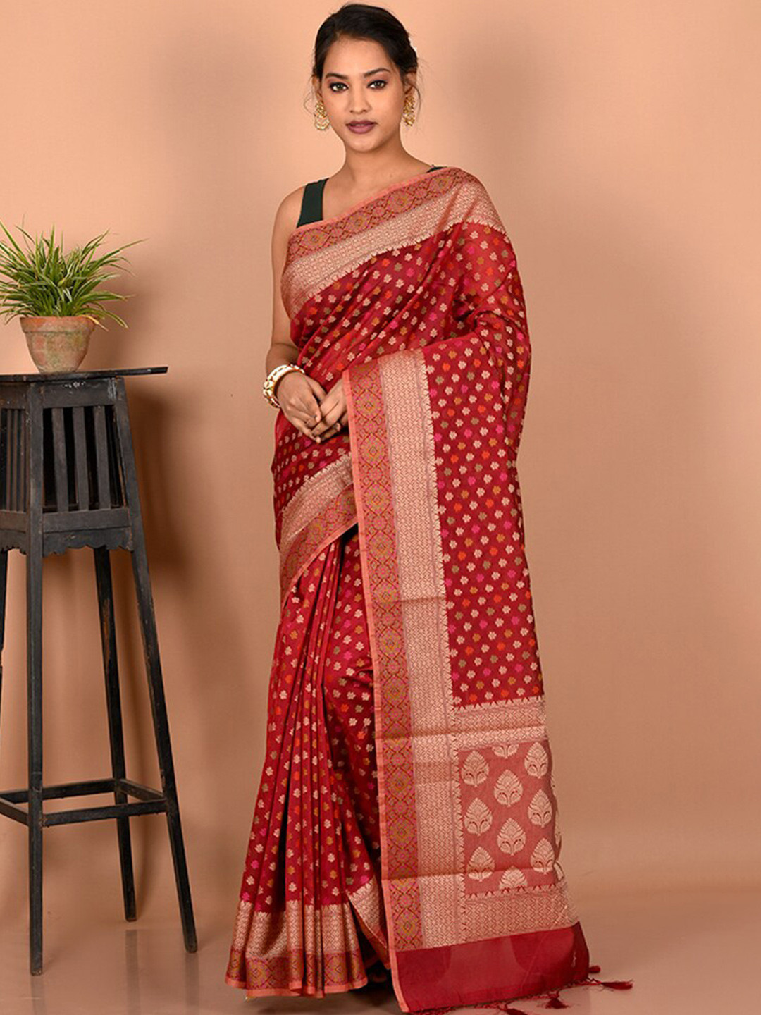 

AllSilks Ethnic Motifs Woven Design Zari Saree, Maroon