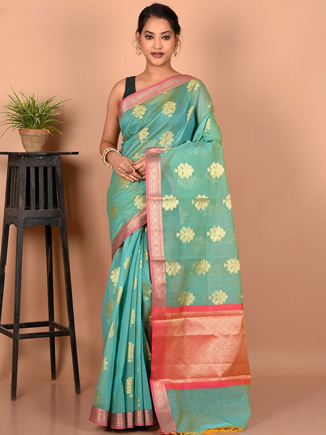 

AllSilks Ethnic Motifs Woven Design Zari Saree, Blue