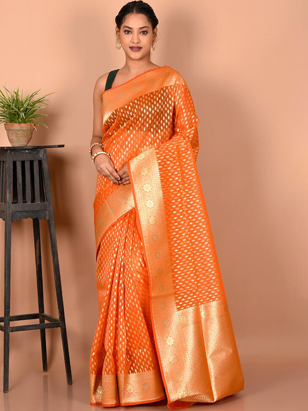 

AllSilks Ethnic Motifs Woven Design Zari Saree, Rust