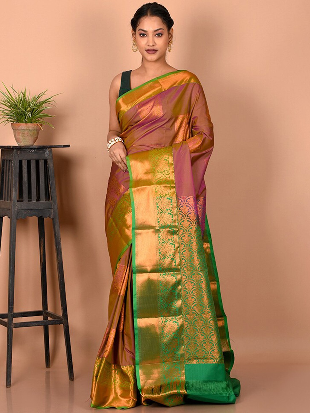 

AllSilks Ethnic Motifs Woven Design Zari Border Kanjeevaram Saree, Purple