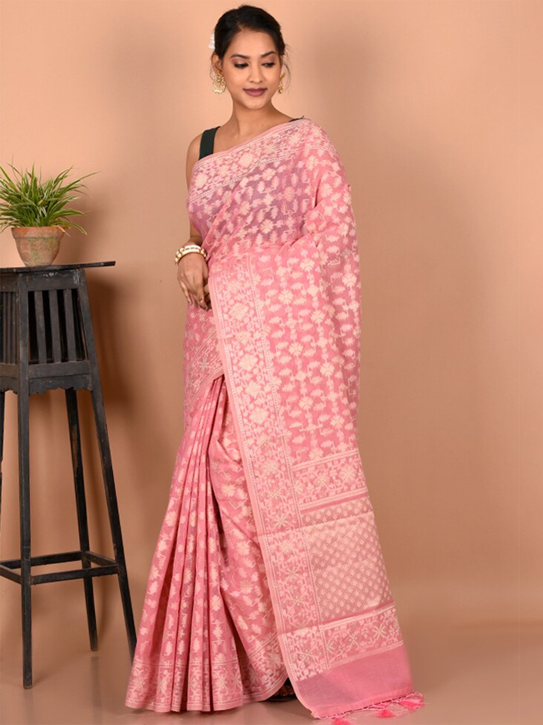 

AllSilks Ethnic Motifs Woven Design Saree, Pink