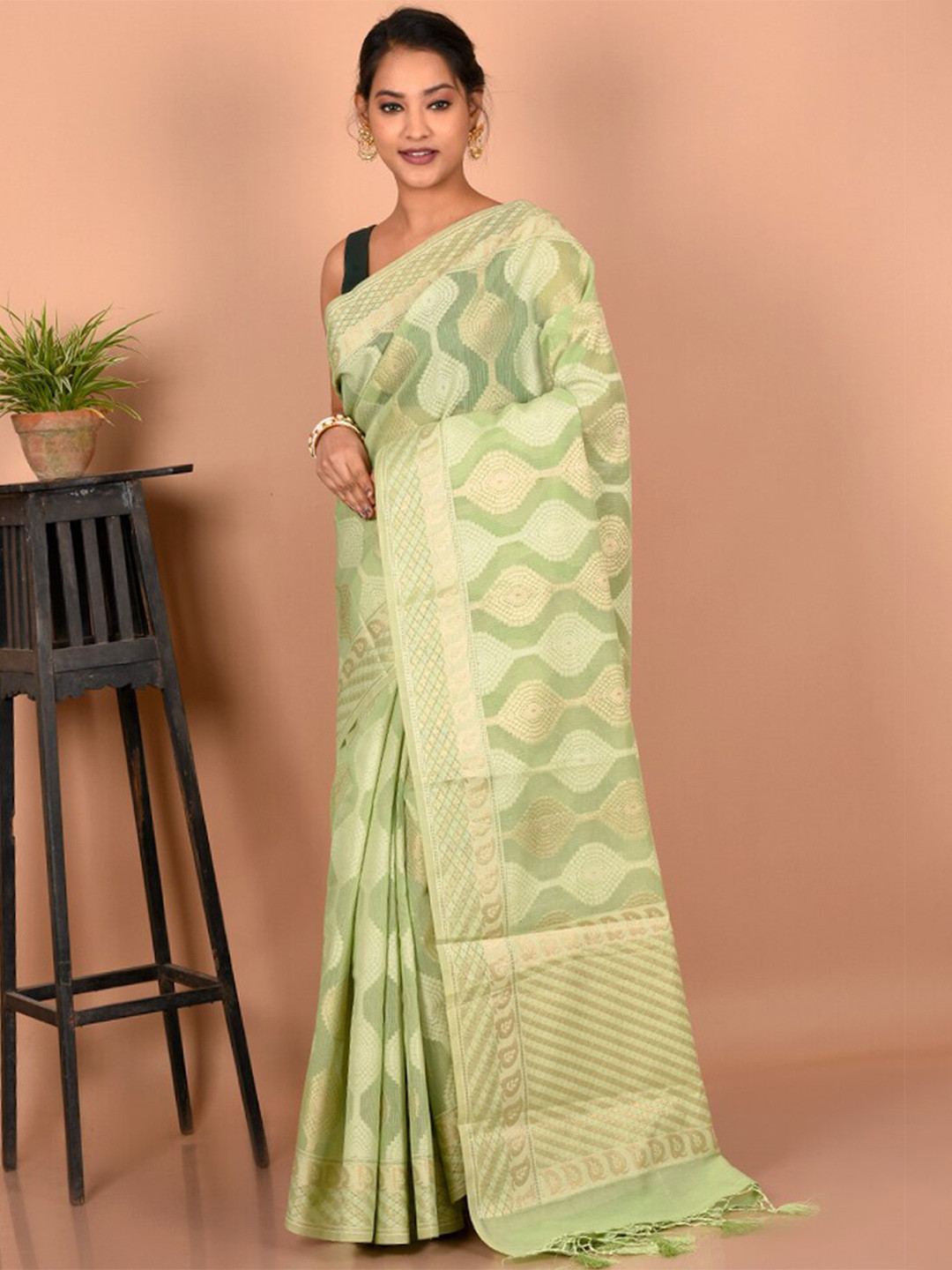 

AllSilks Ethnic Motifs Woven Design Saree, Green