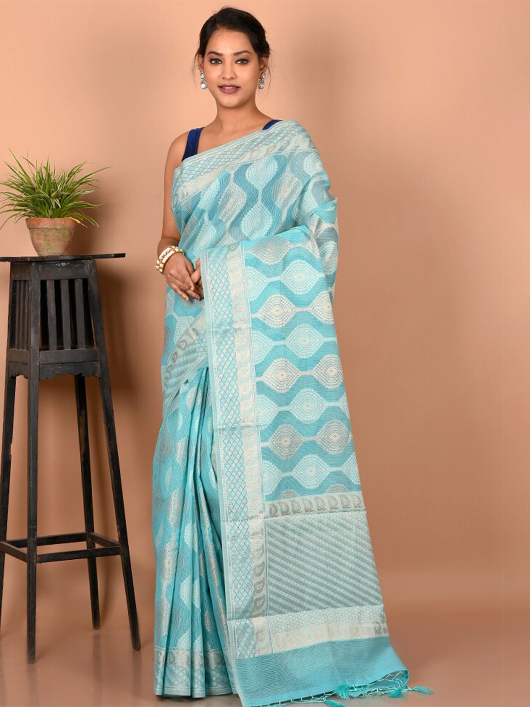 

AllSilks Ethnic Motifs Woven Design Saree, Blue