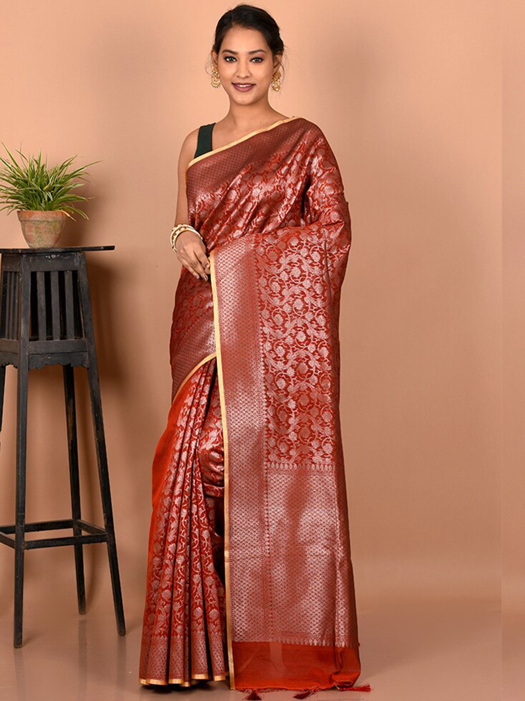

AllSilks Floral Zari Silk Blend Saree, Maroon