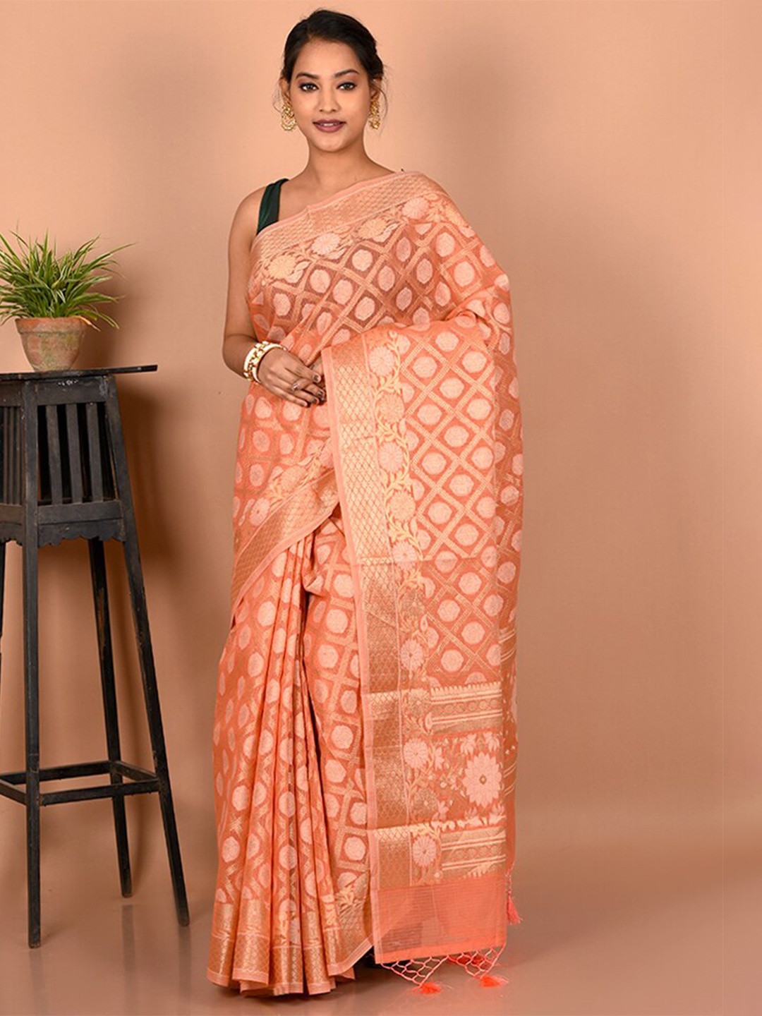 

AllSilks Woven Design Zari Saree, Pink