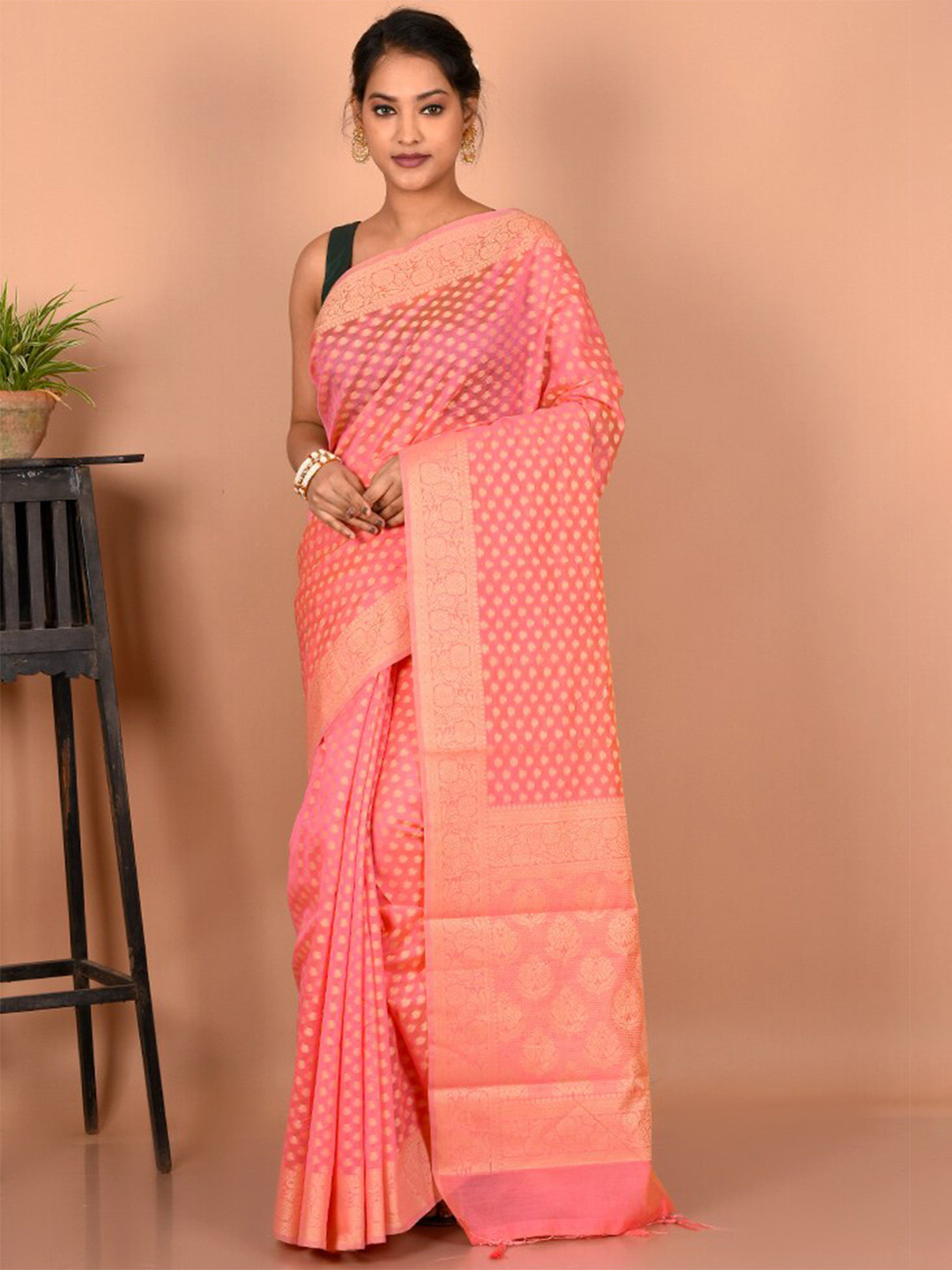 

AllSilks Woven Design Zari Saree, Pink