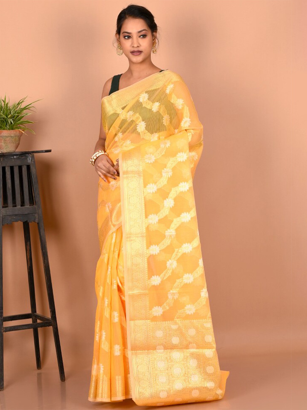 

AllSilks Woven Design Zari Saree, Yellow
