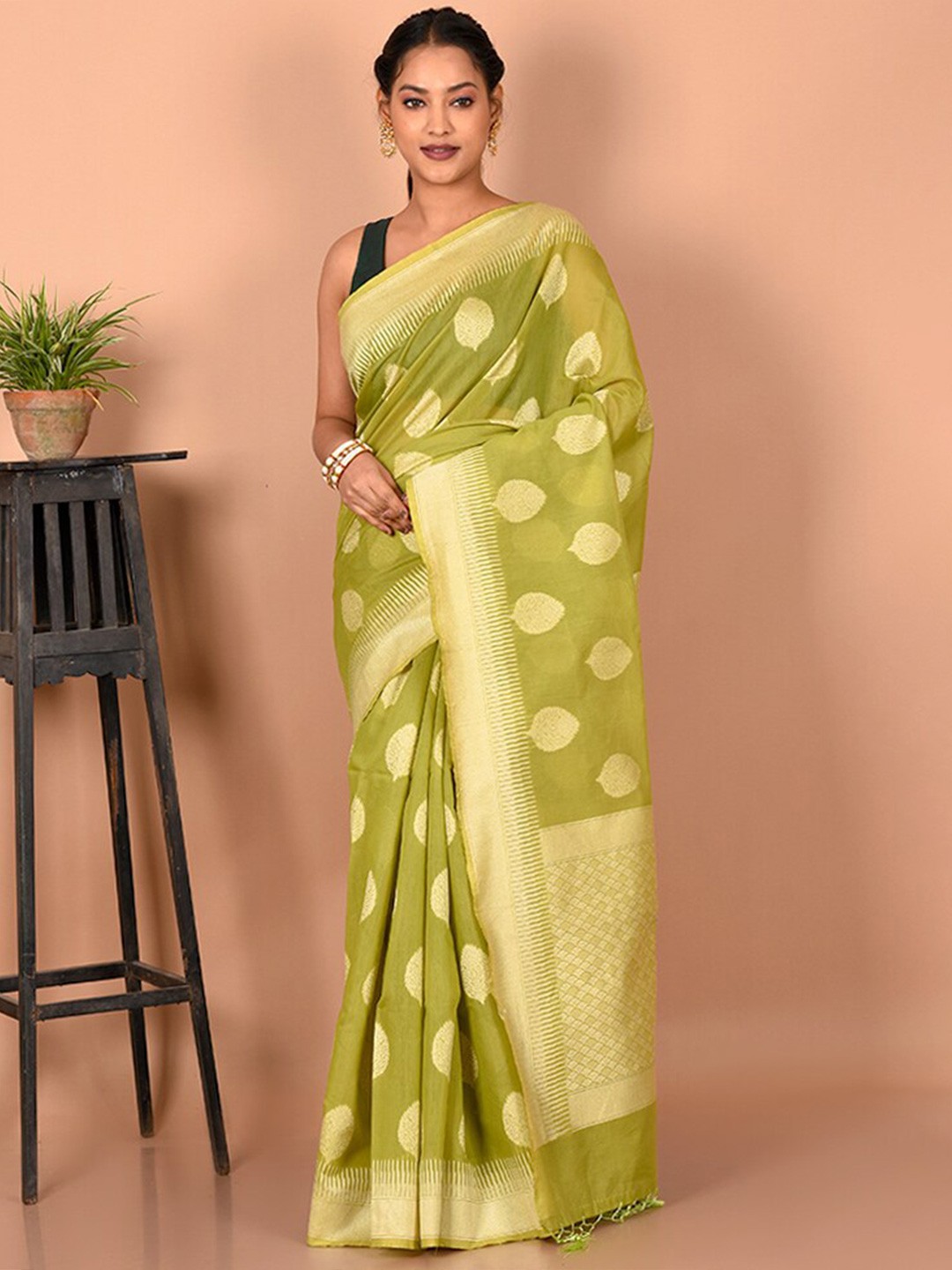 

AllSilks Woven Design Zari Silk Blend Saree, Green