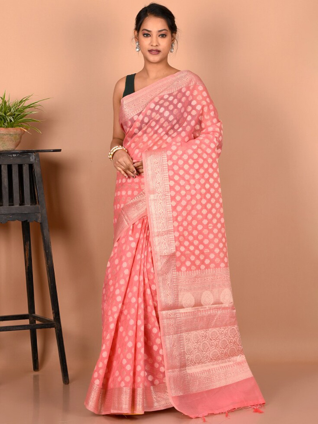 

AllSilks Woven Design Zari Saree, Pink