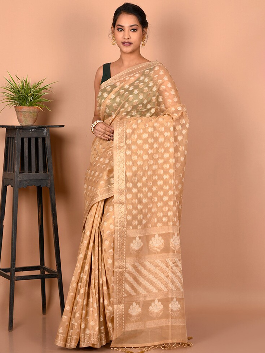 

AllSilks Woven Design Zari Saree, Cream