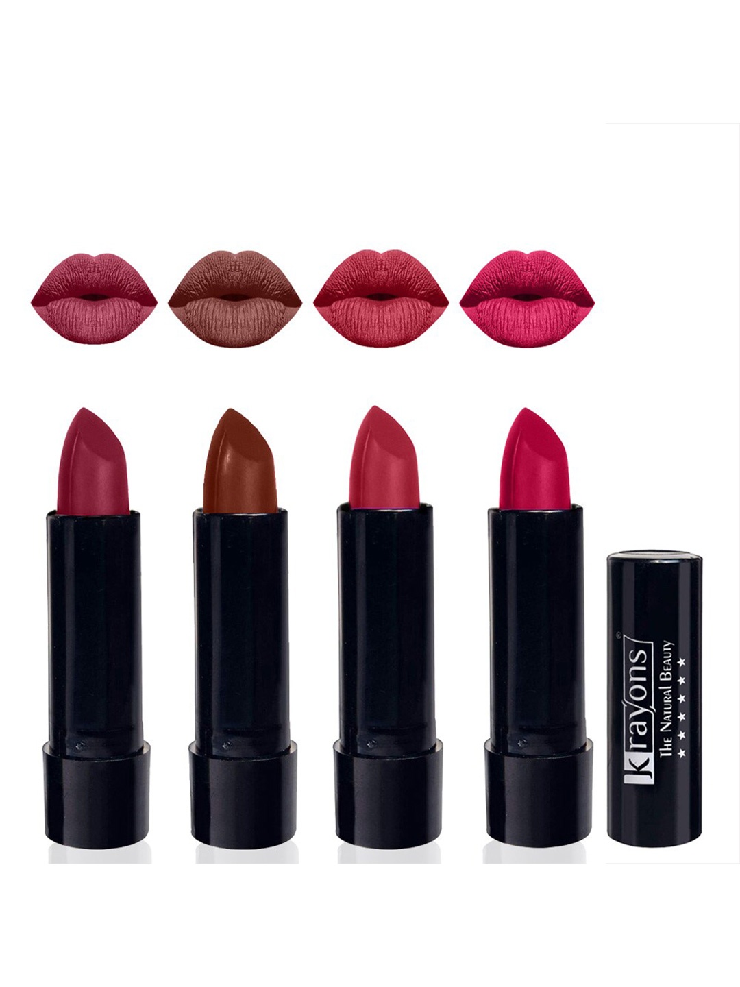 

krayons Set of 4 Cute Pop Waterproof & Moisturizing Matte Lipstick - 3.5 g Each, Pink