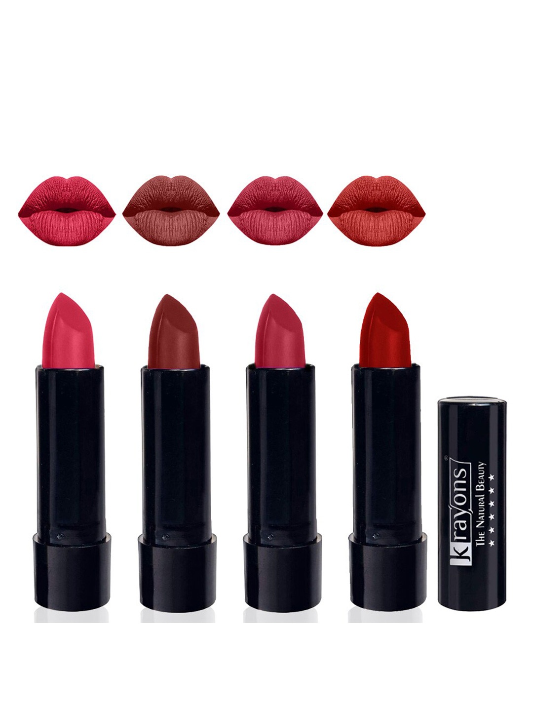 

krayons Set of 4 Cute Pop Waterproof & Moisturizing Matte Lipstick - 3.5 g Each, Red