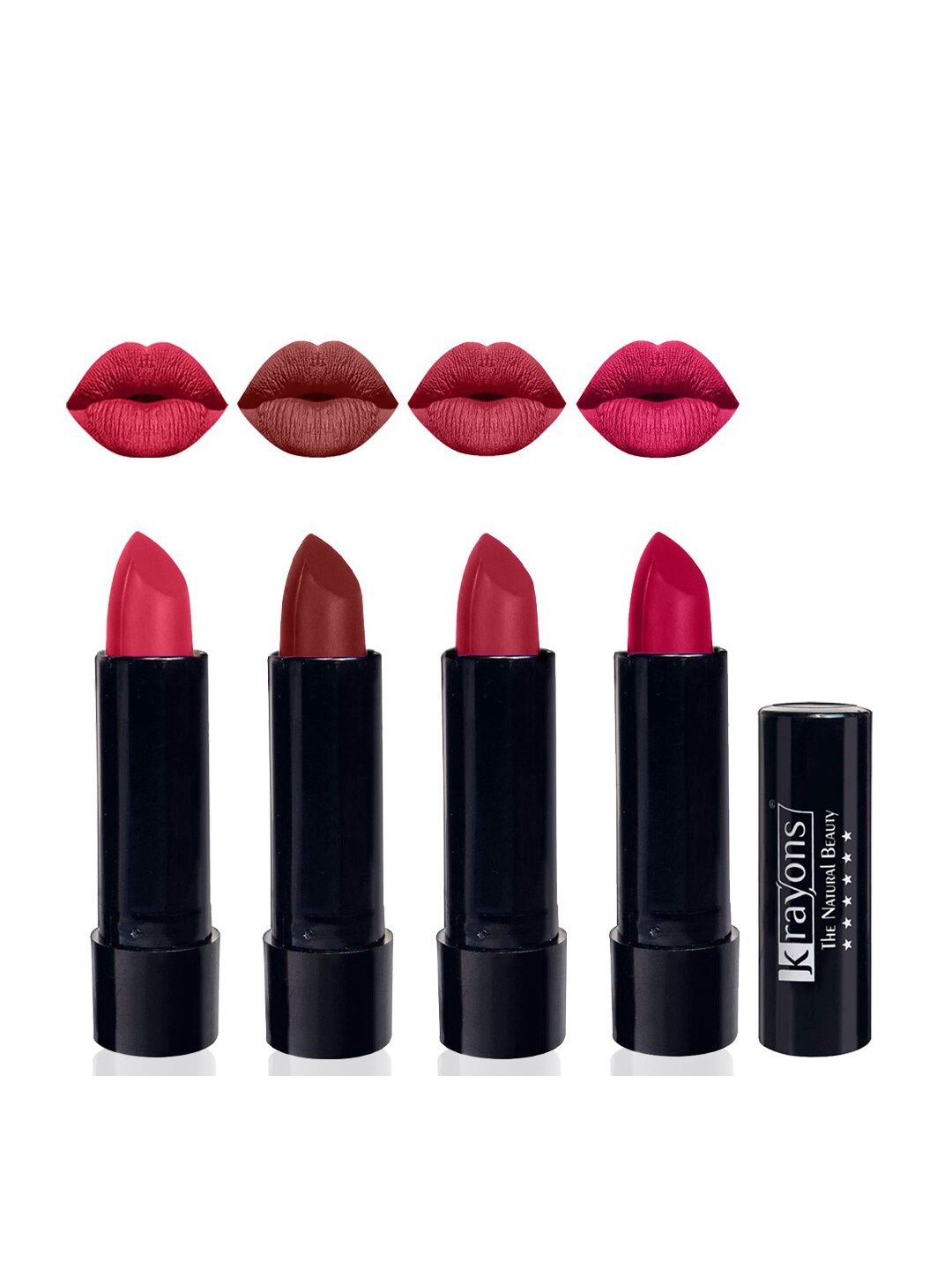 

krayons Set Of 4 Cute Pop Waterproof & Moisturizing Matte Lipstick - 3.5 g Each, Pink