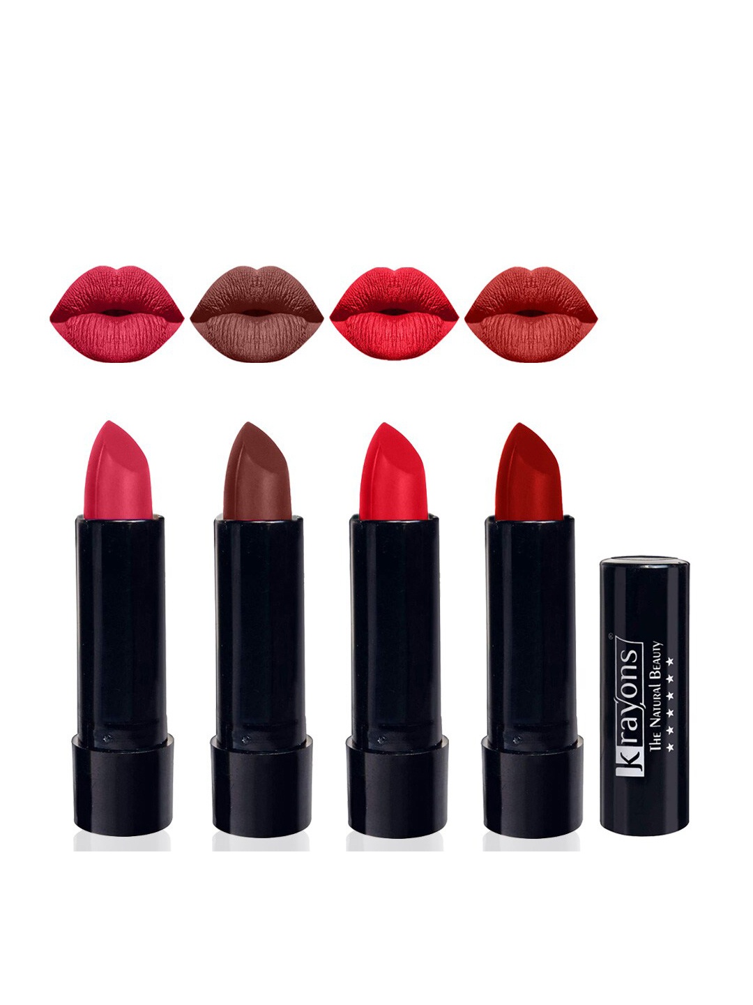 

krayons Set Of 4 Cute Pop Waterproof & Moisturizing Matte Lipstick - 3.5 g Each, Red