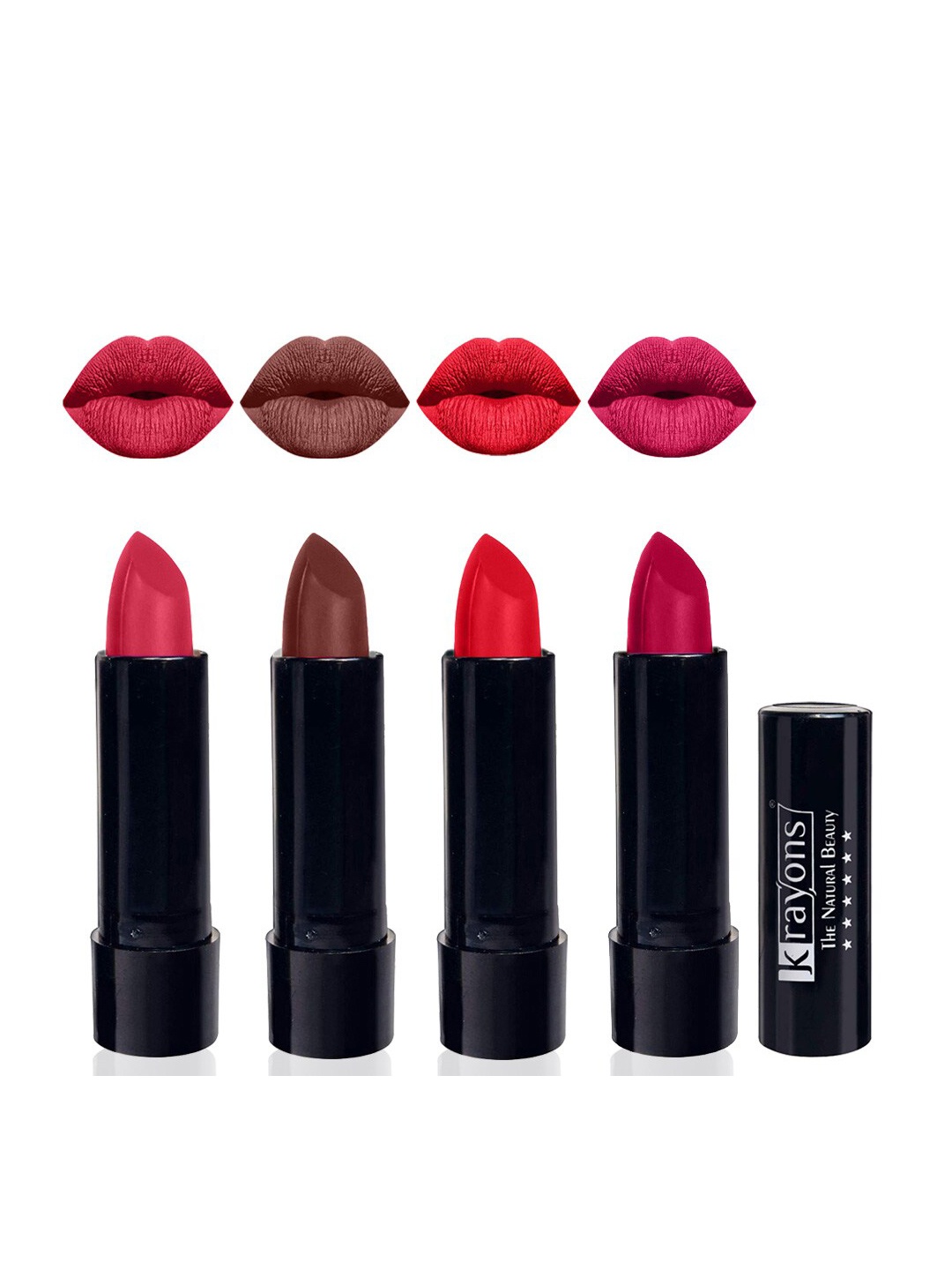 

krayons Set Of 4 Cute Pop Waterproof & Moisturizing Matte Lipstick - 3.5 g Each, Red